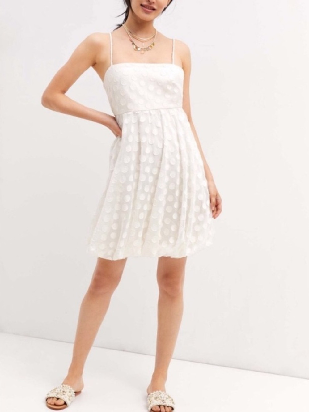 NWT Sachin + Babi X Anthropologie Textured Polka Dot Dress White Sz 8